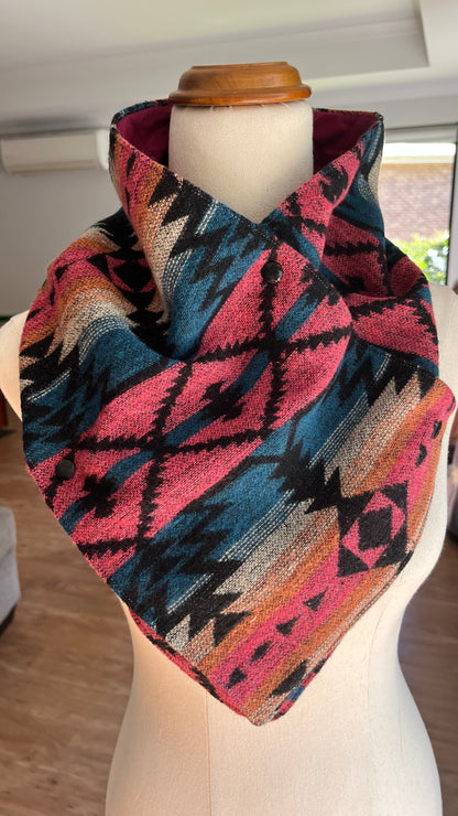 Pink and Blue Aztec Winter Cowl